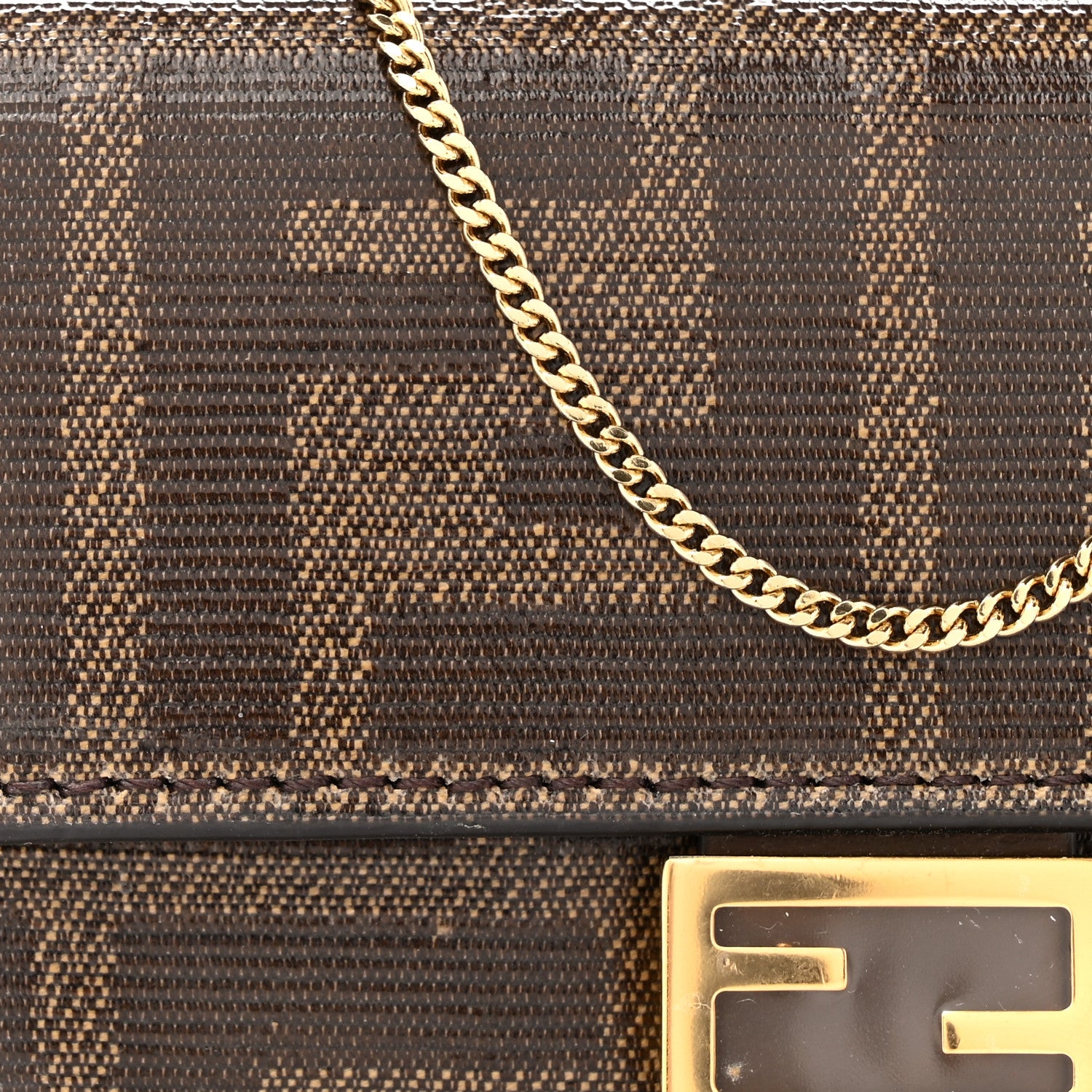 Fendi Glazed Fabric FF 1974 Nano Baguette Charm Mogano Panna 9 of 12