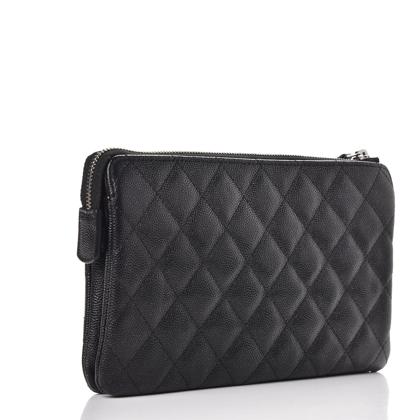 Iridescent Caviar Quilted Large Zipped Clutch Black