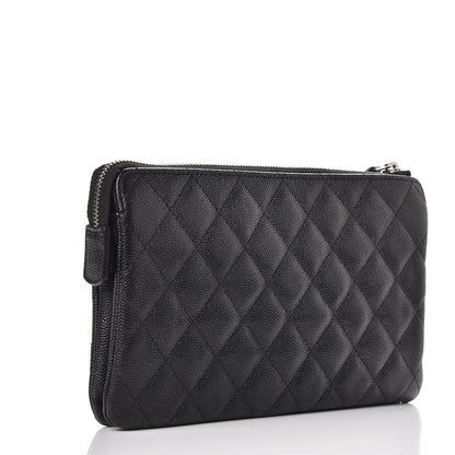 Chanel Iridescent Caviar Quilted Large Zipped Clutch Black 3 of 9
