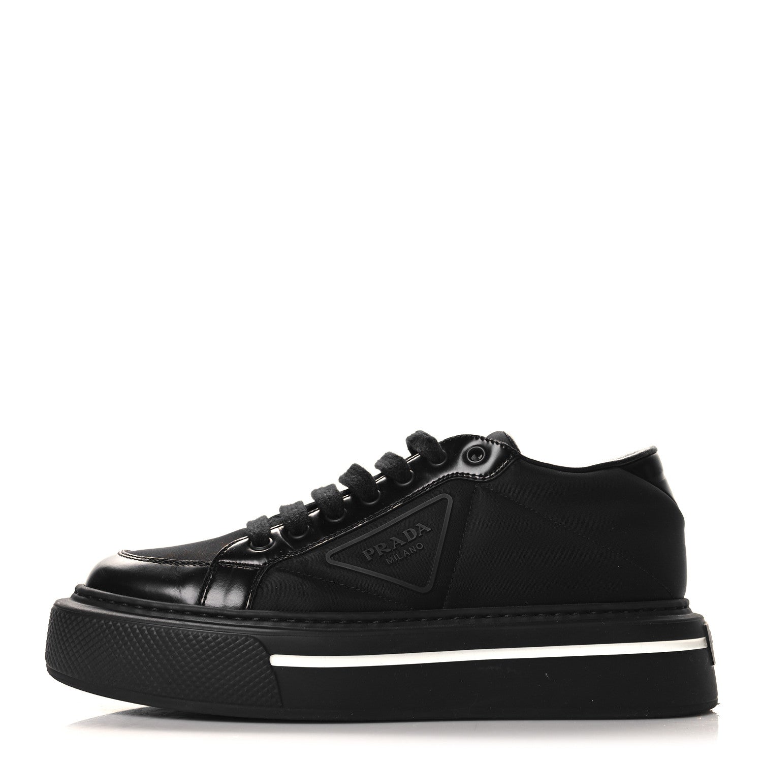Prada Re-Nylon Spazzolato Rubber Triangle Logo Macro Quilted Womens 45mm Platform Sneakers 38.5 Black 1 of 9
