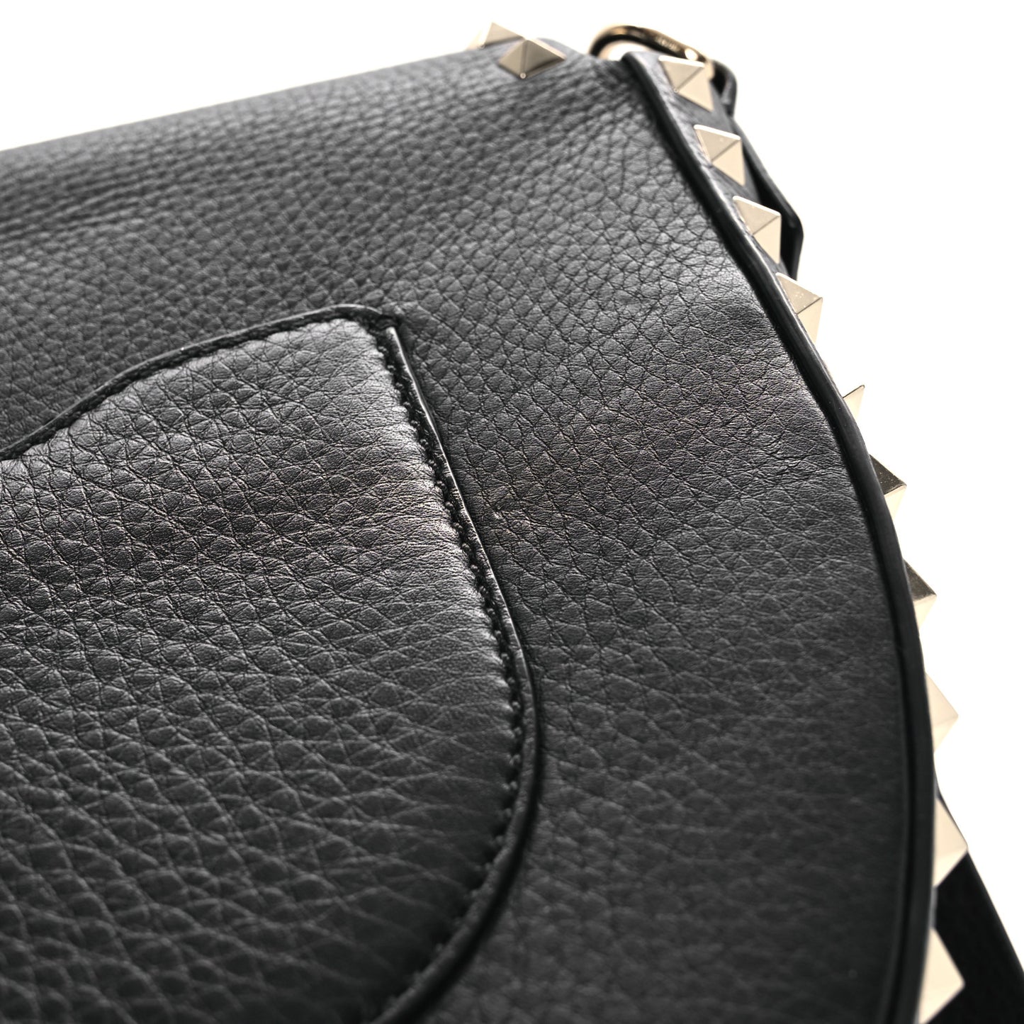 Grained Calfskin Rockstud Saddle Bag Black