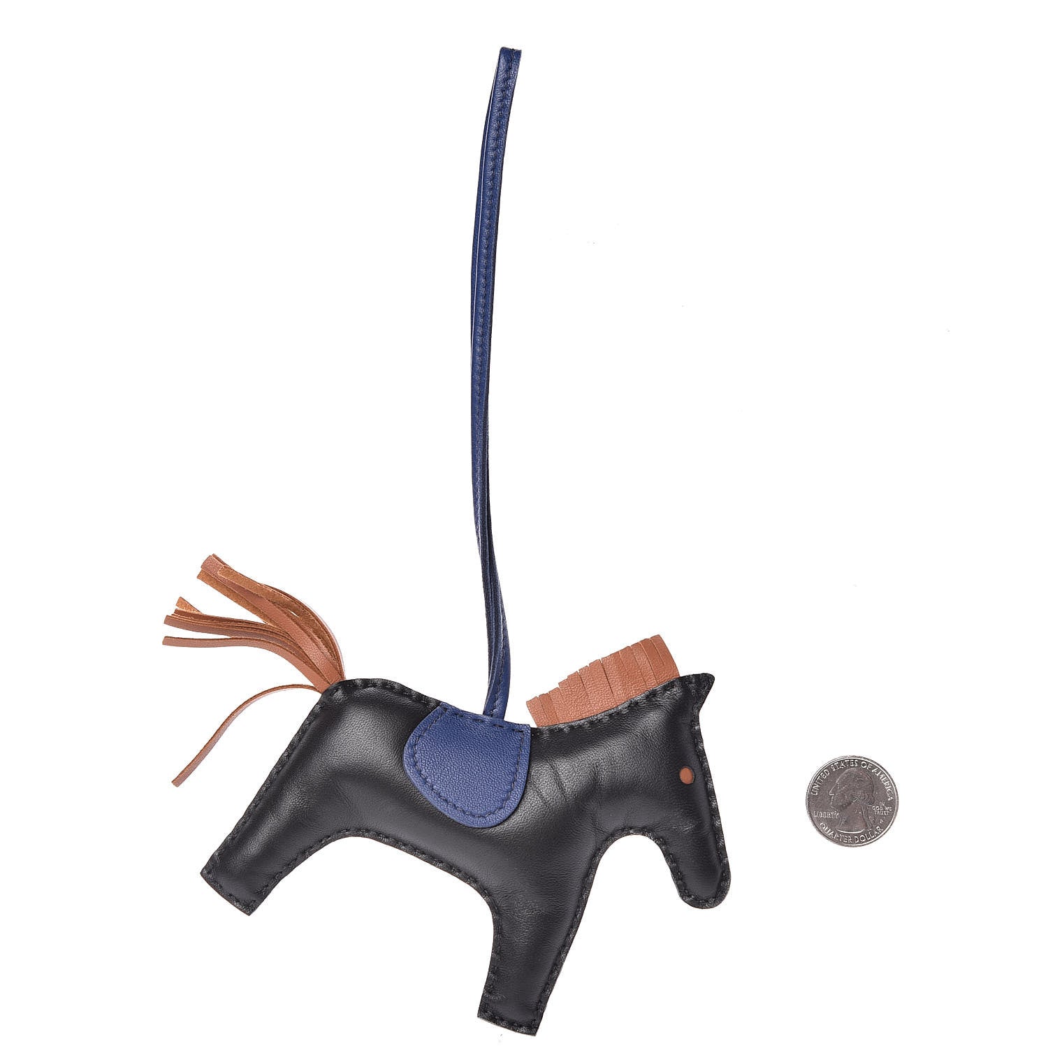 Hermes Milo Lambskin Grigri Rodeo Horse Bag Charm MM Black Bleu Saphir Gold 2 of 5