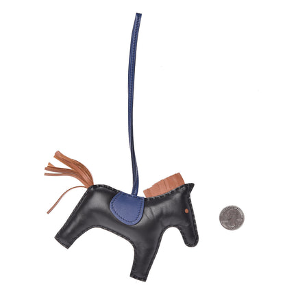 Hermes Milo Lambskin Grigri Rodeo Horse Bag Charm MM Black Bleu Saphir Gold 2 of 5