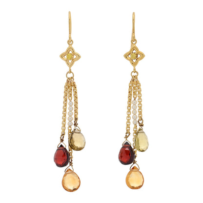 David Yurman 18K Yellow Gold Diamond Garnet Peridot Citrine Cultured Pearl Quatrefoil Drop Earrings 1 of 4