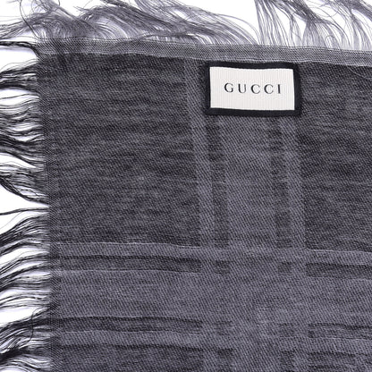 Gucci Wool Silk GG Monogram Diamante Plaid Surviee Shawl Graphite Black 7 of 8