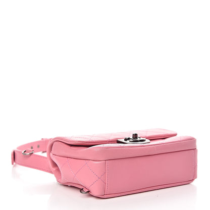 Chanel Shiny Goatskin Quilted Small Double Carry Waist Chain Flap Pink 6 of 13