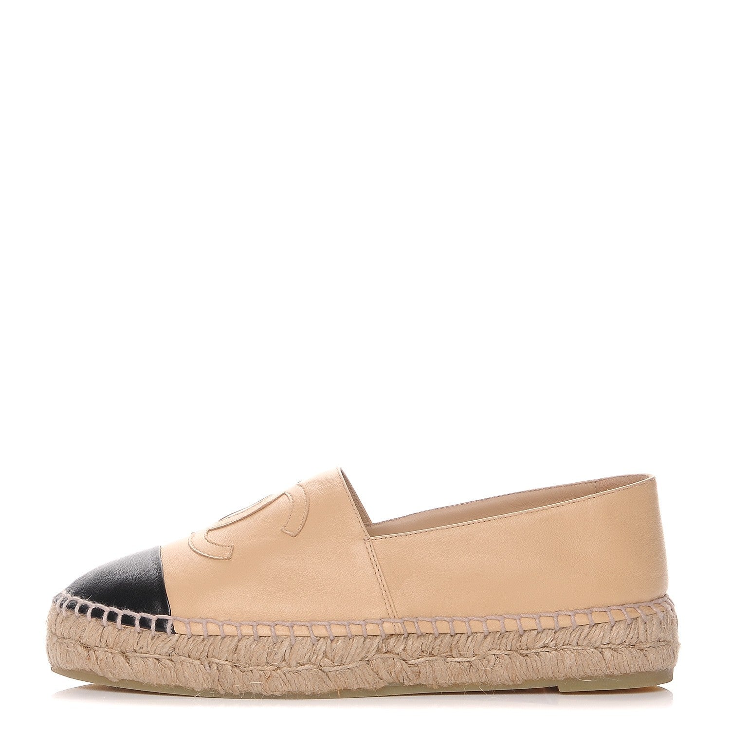 Chanel Lambskin CC Espadrilles 38 Beige Black 1 of 10
