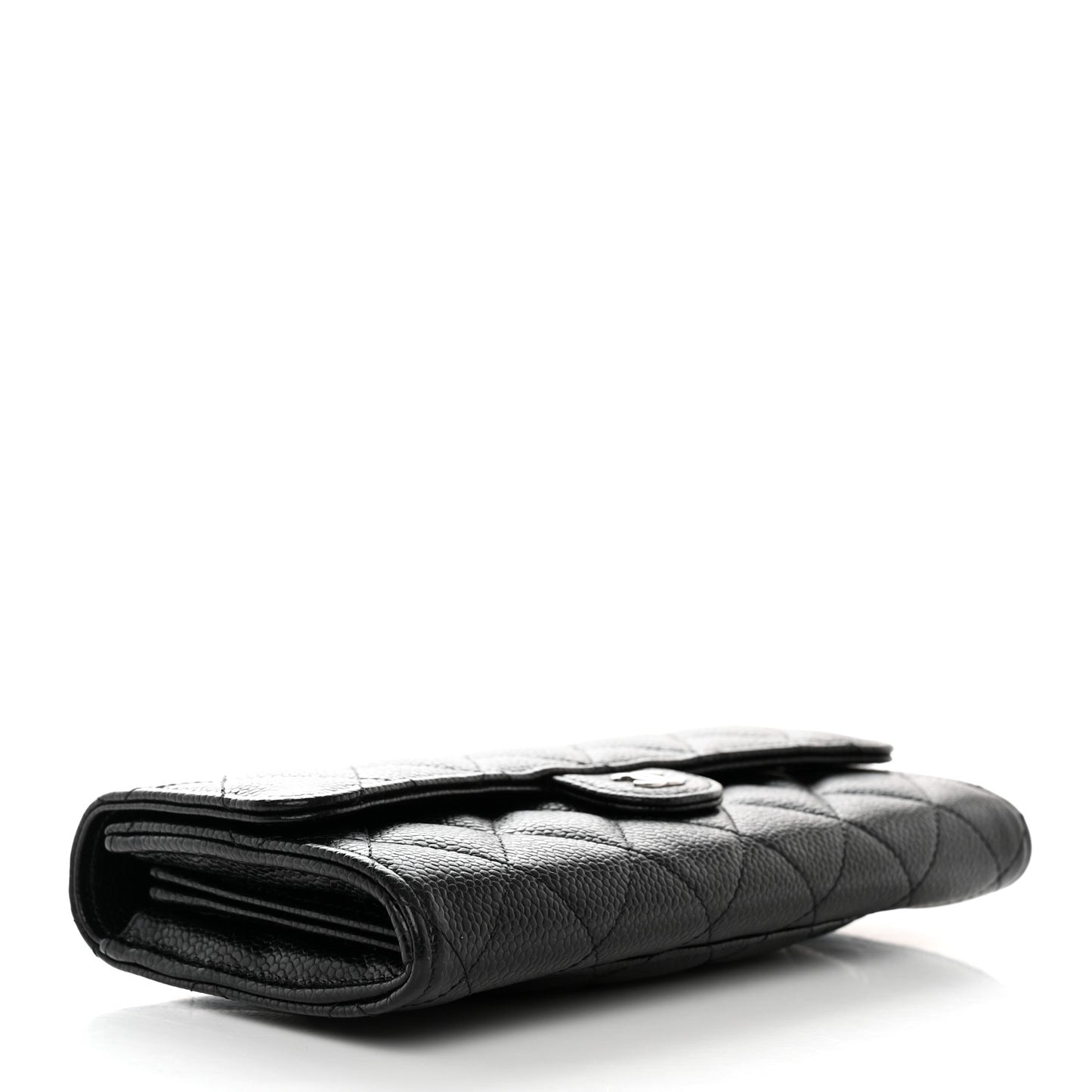 Caviar Quilted Large Gusset Flap Wallet Black