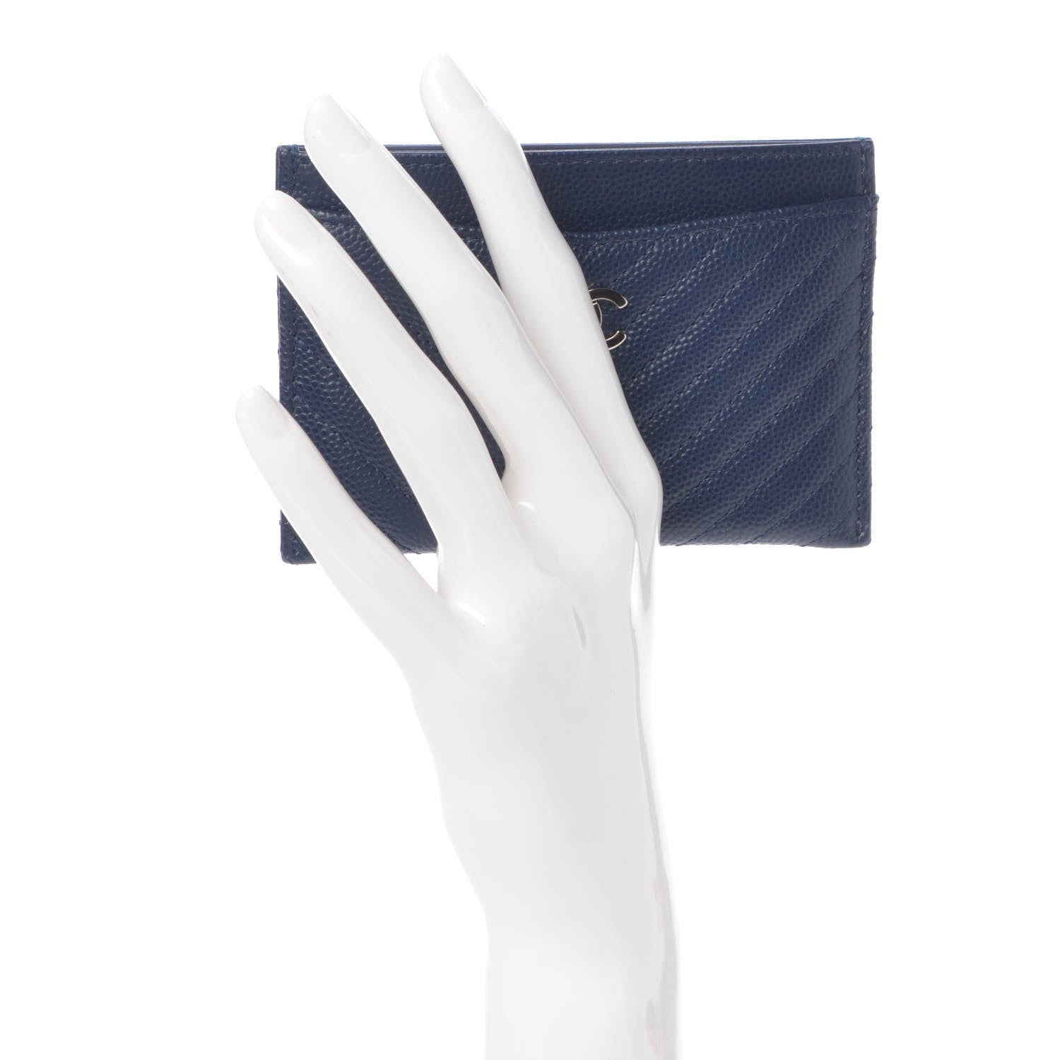 Chanel Caviar Chevron Quilted Card Holder Navy 2 of 9