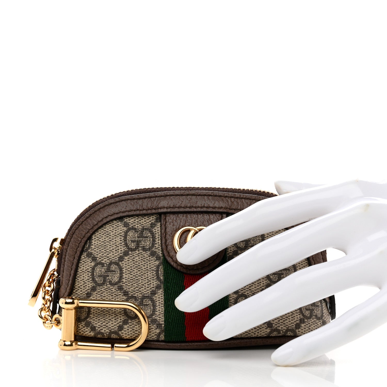 Gucci GG Supreme Monogram Web Ophidia Dome Key Pouch Beige New Acero 2 of 8