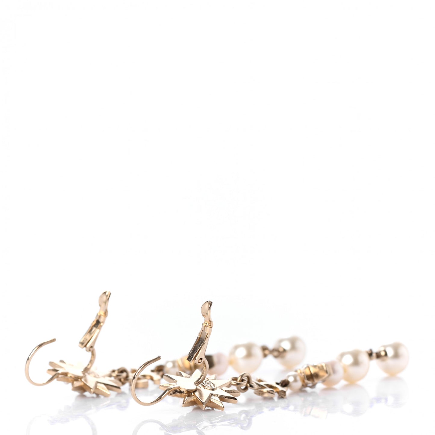 Crystal Pearl CC Star Dangle Earrings Gold