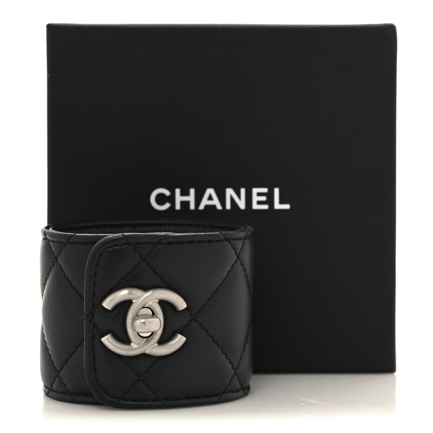 Lambskin Quilted CC Turnlock Cuff Bracelet S Black