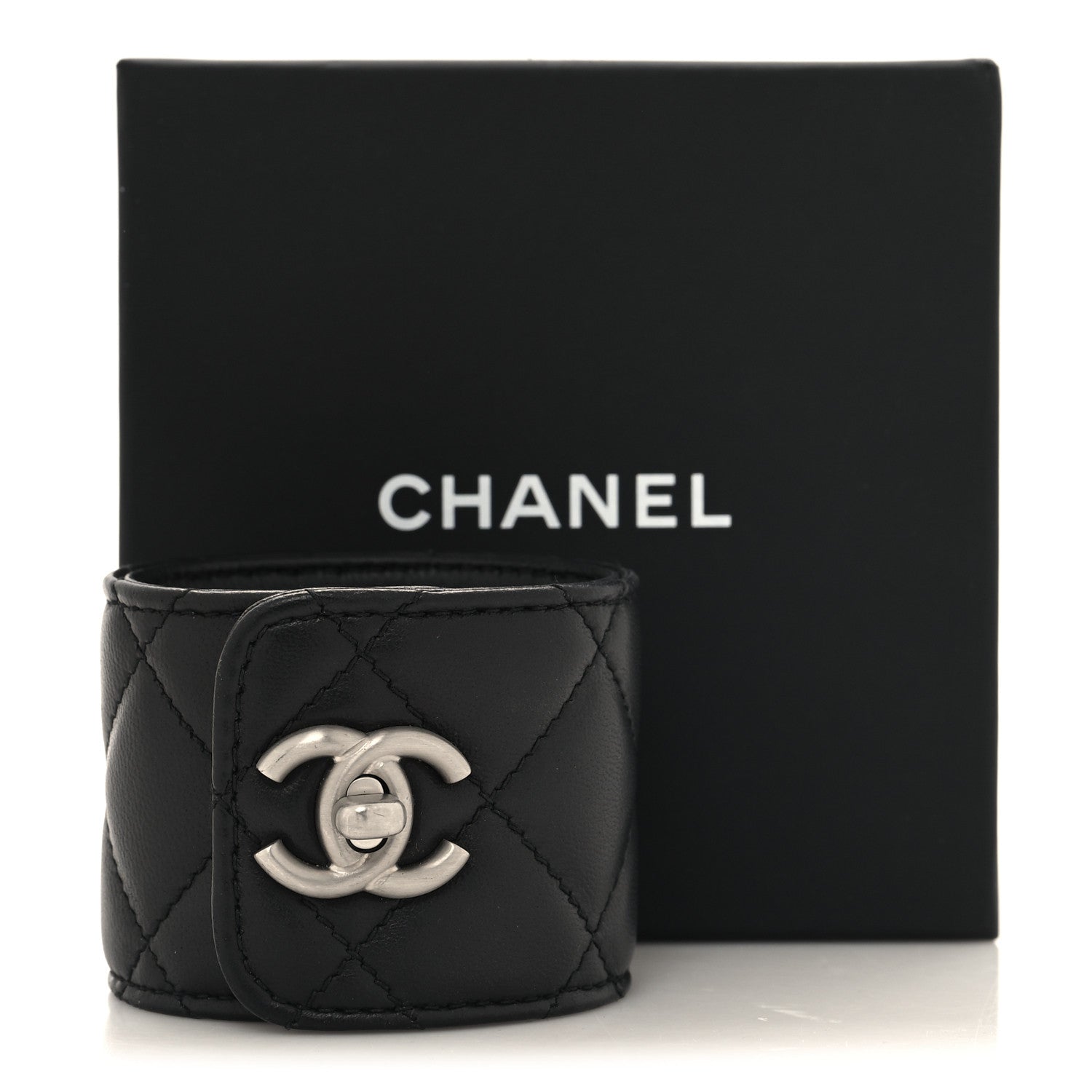 Chanel Lambskin Quilted CC Turnlock Cuff Bracelet S Black 5 of 5