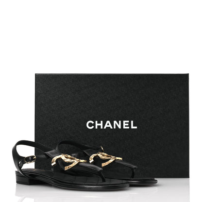 Chanel Lambskin CC Thong Sandals 36 Black 11 of 11
