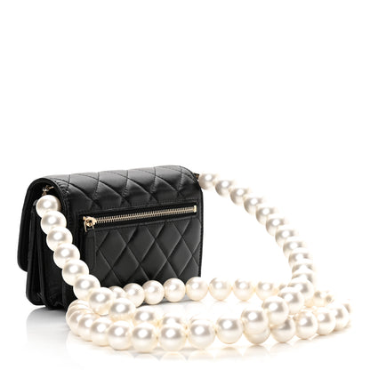 Chanel Calfskin Quilted Mini Maxi Pearls Wallet On Chain WOC Black 3 of 10