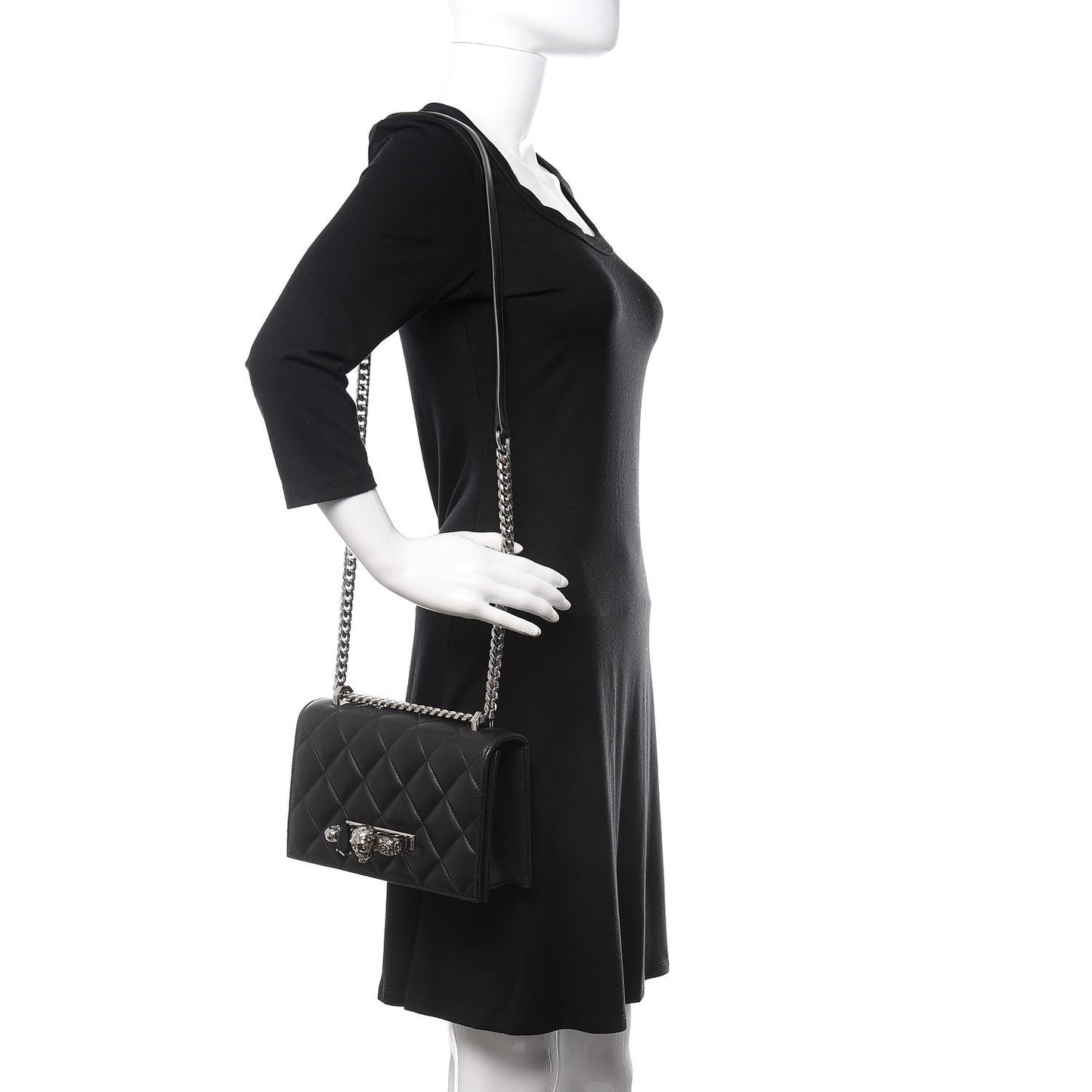 Lambskin Quilted Knuckle Shoulder Bag Black