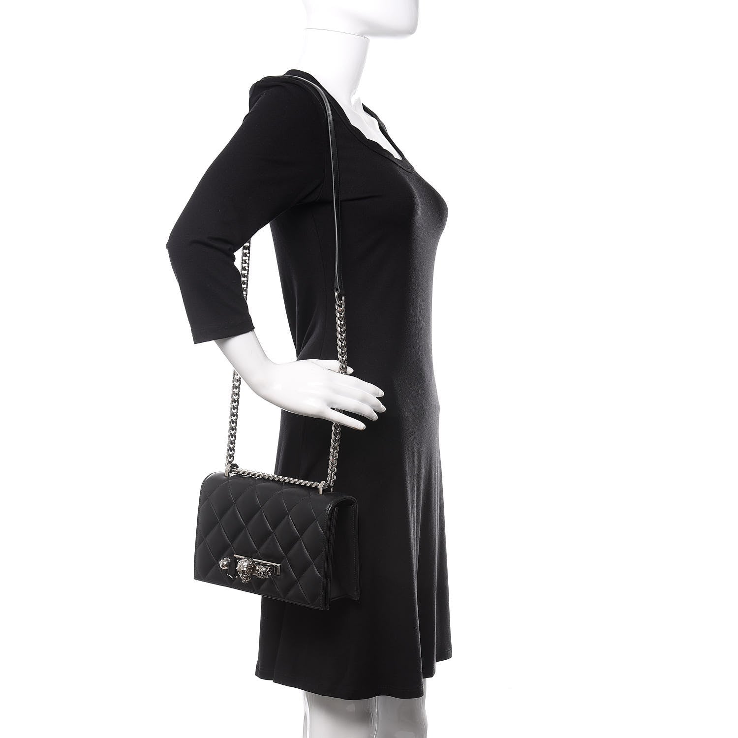 Alexander McQueen Lambskin Quilted Knuckle Shoulder Bag Black 2 of 13