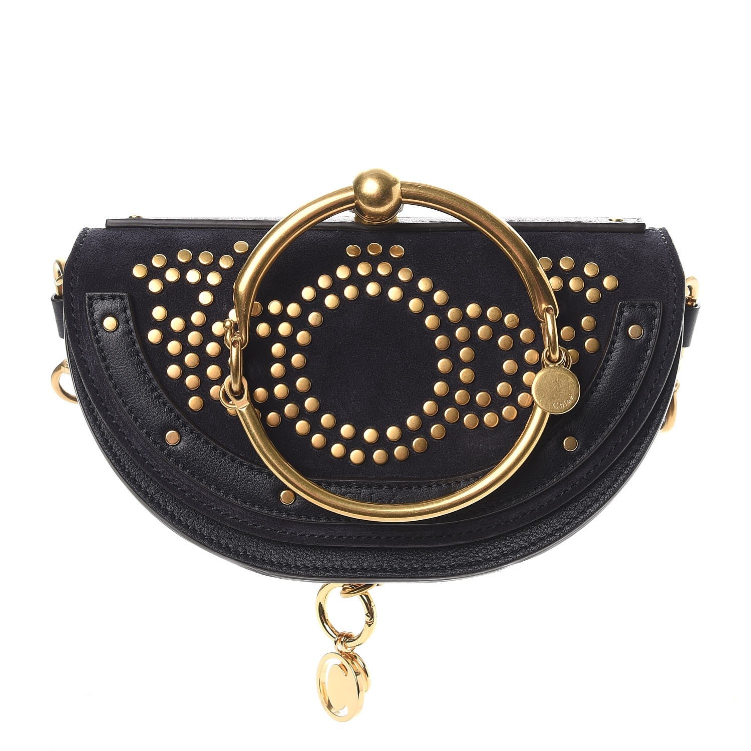 Chloe Suede Calfskin Constellation Studded Small Nile Bracelet Minaudiere Bag Full Blue 1 of 8