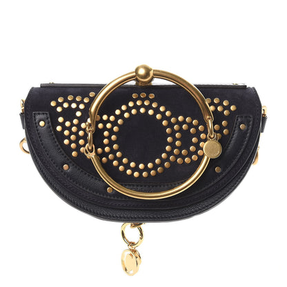 Chloe Suede Calfskin Constellation Studded Small Nile Bracelet Minaudiere Bag Full Blue 1 of 8