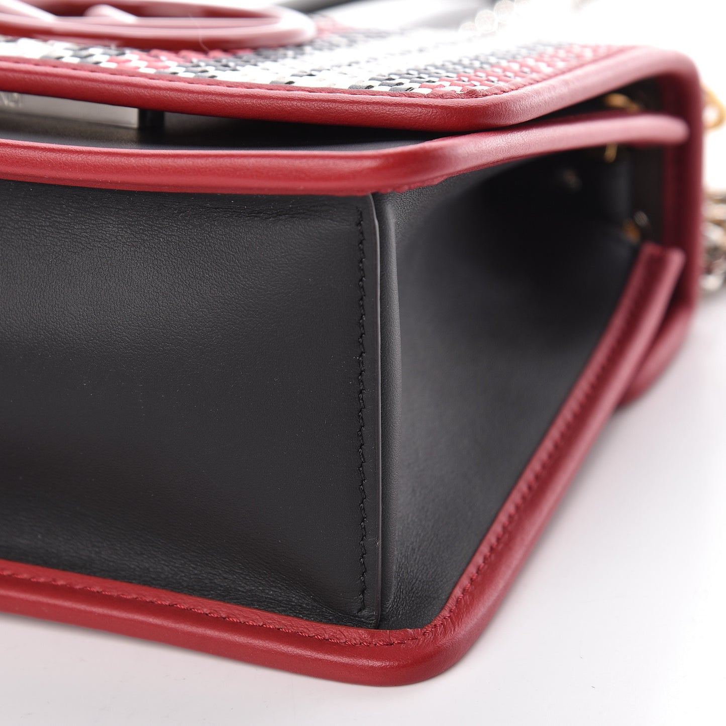 Calfskin F is Woven Tartan Small Kan I Shoulder Bag Black Fragola White