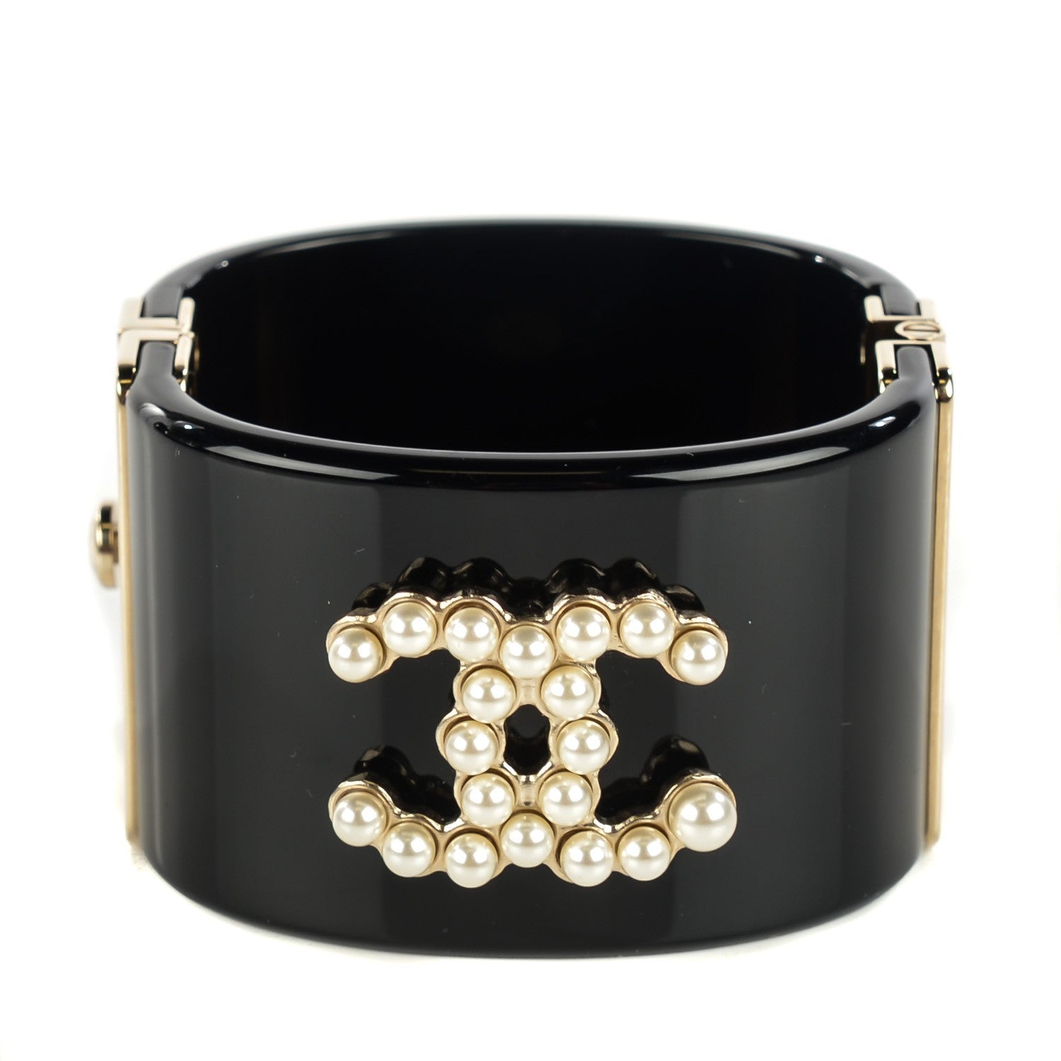 Chanel Resin Pearl CC Cuff Black 1 of 5