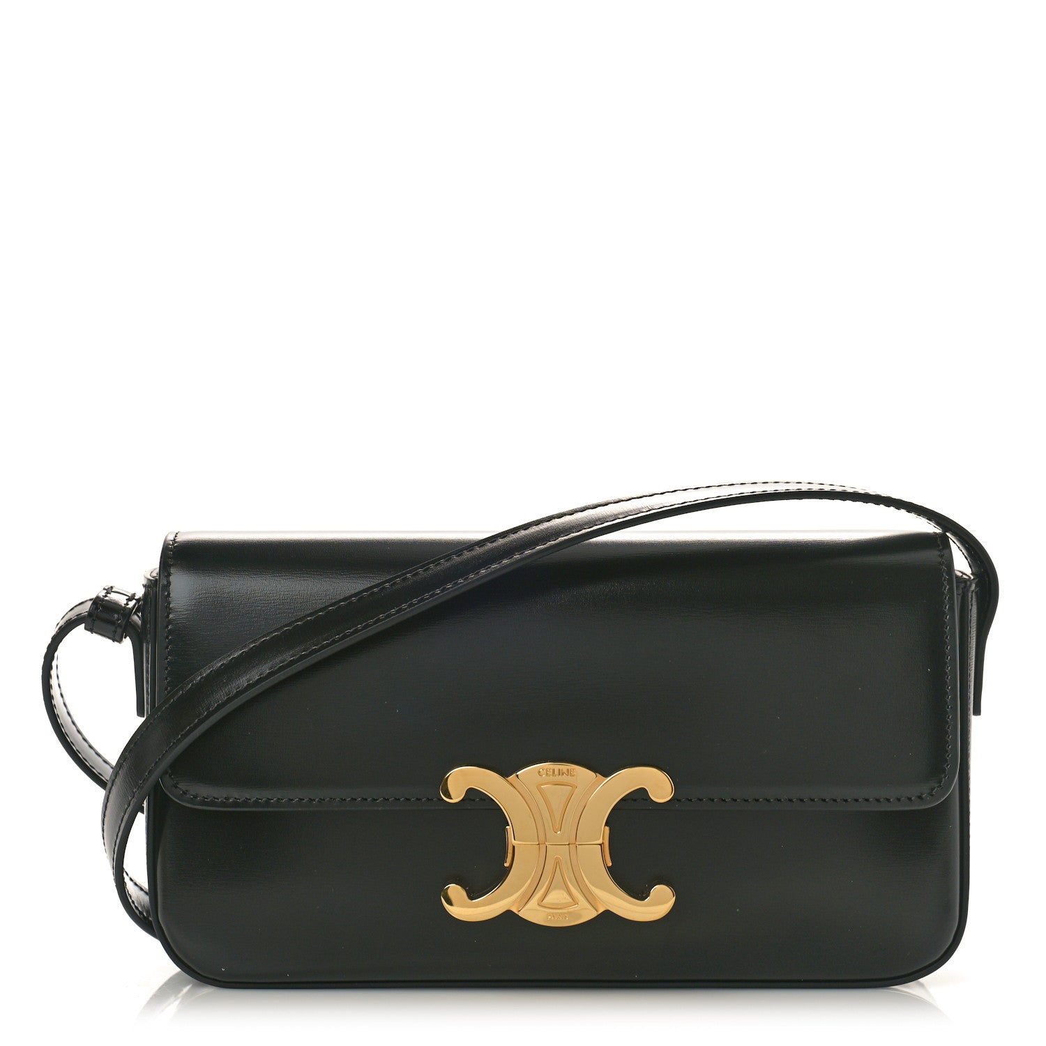 Celine Shiny Calfskin Triomphe Shoulder Bag Black 1 of 10