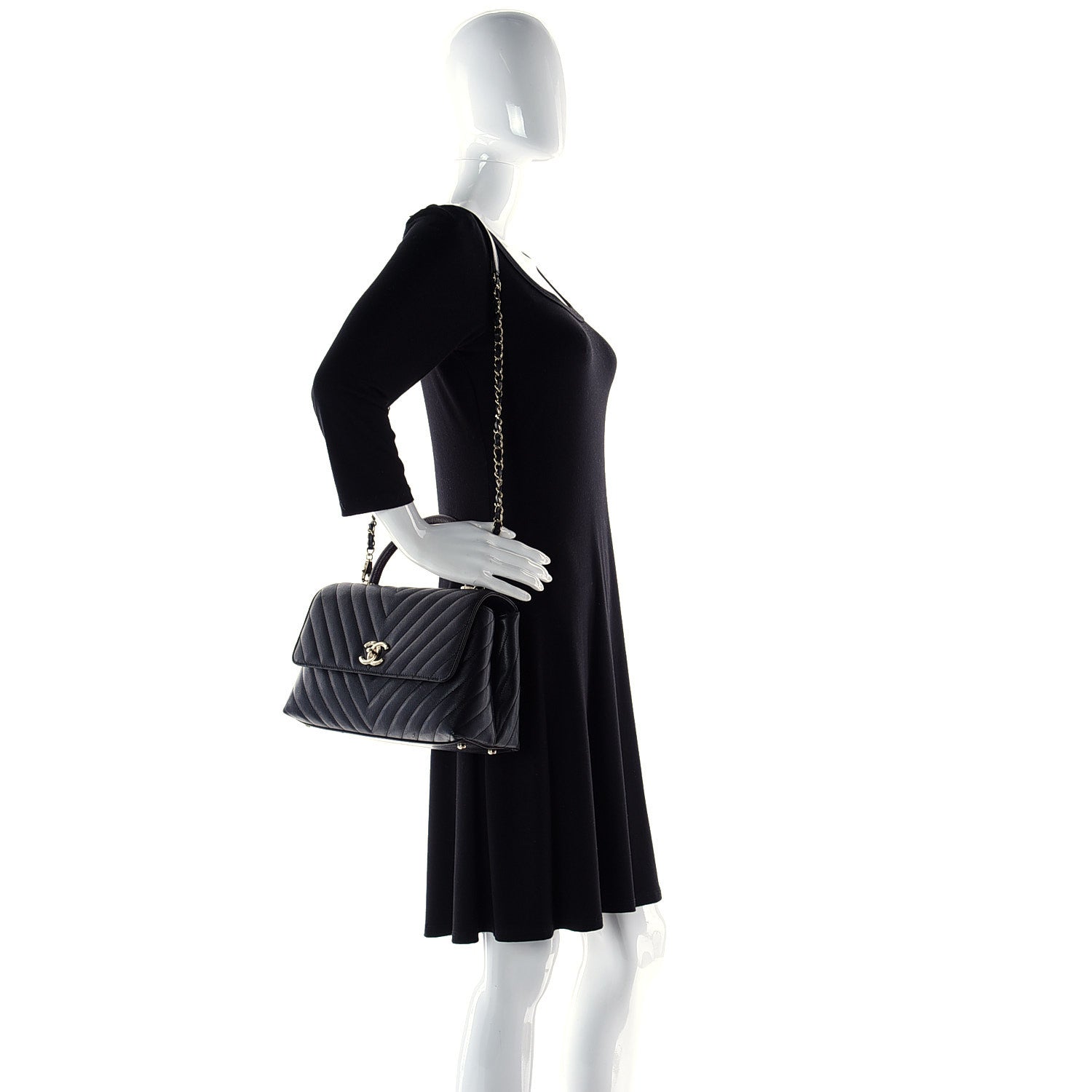 Chanel Caviar Lizard Embossed Chevron Quilted Medium Coco Handle Flap Black 3 of 11