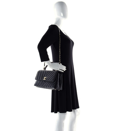 Chanel Caviar Lizard Embossed Chevron Quilted Medium Coco Handle Flap Black 3 of 11
