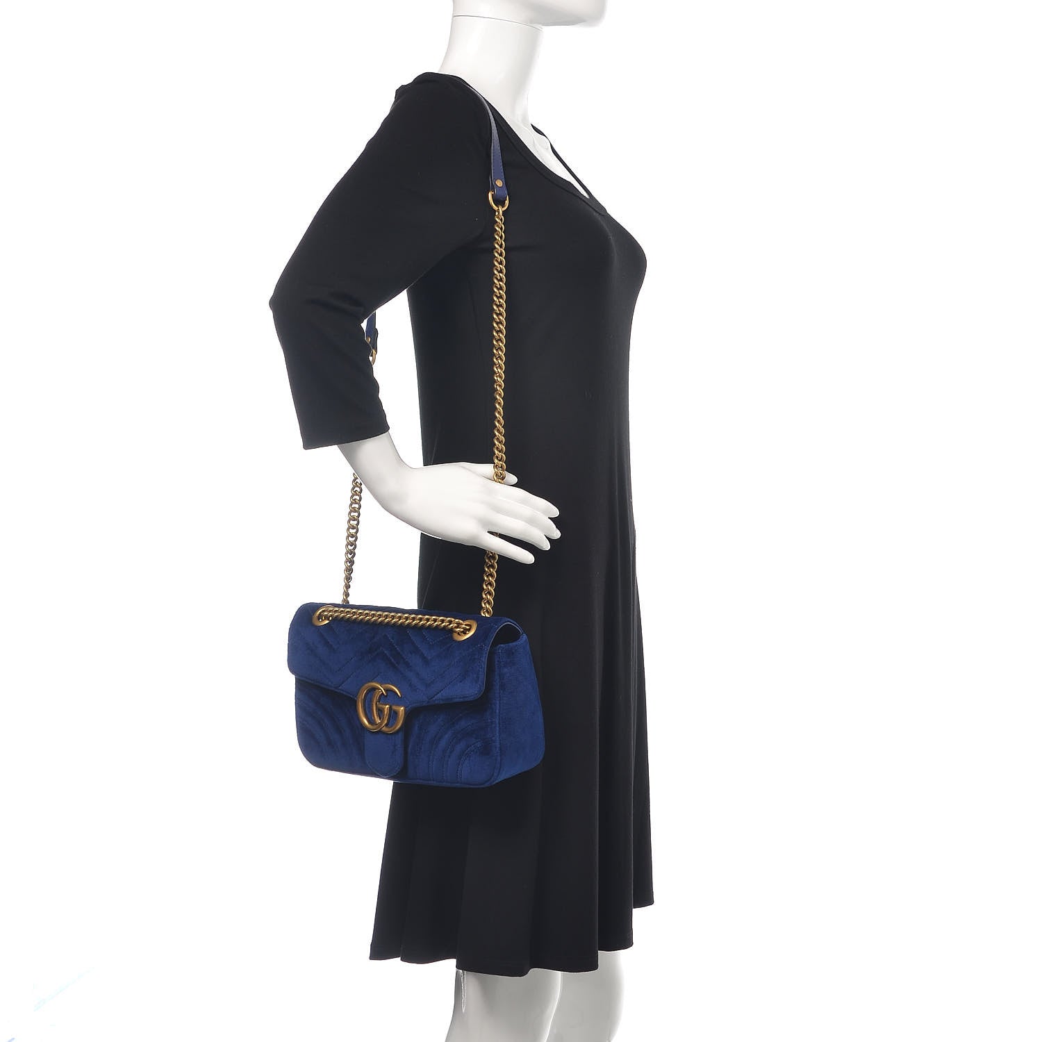 Gucci Velvet Matelasse Small GG Marmont Shoulder Bag Cobalt Blue 2 of 9