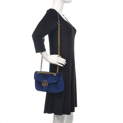 Gucci Velvet Matelasse Small GG Marmont Shoulder Bag Cobalt Blue 2 of 9