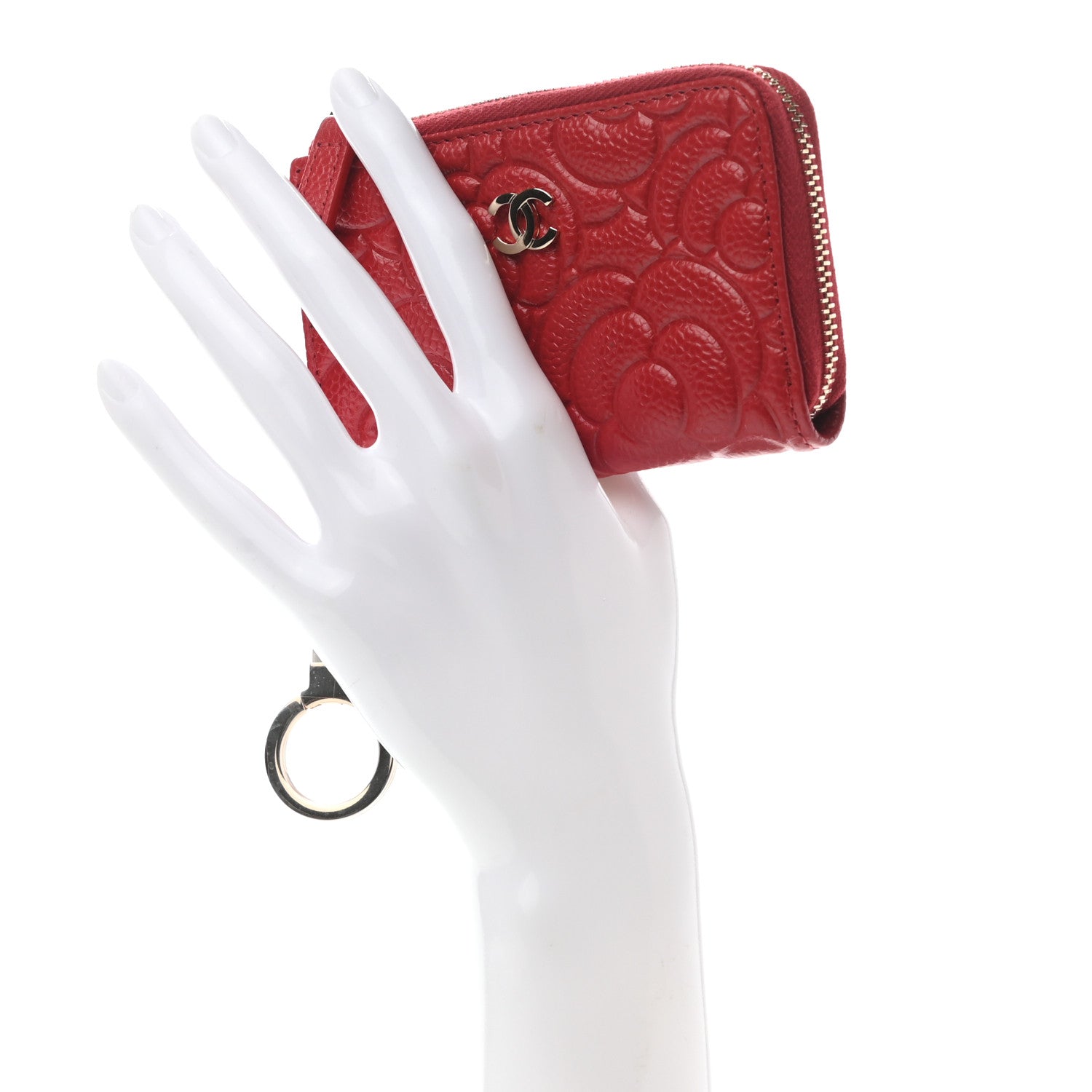 Chanel Caviar Camellia Embossed Key Holder Case Red 2 of 8