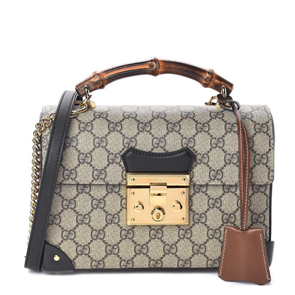 Gucci GG Supreme Monogram Small Padlock Bamboo Shoulder Bag Beige Black Cuir 1 of 8