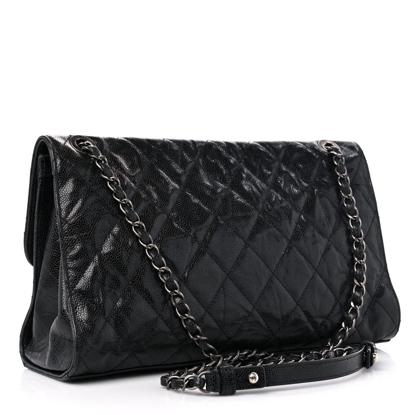 Crumpled Grained Calfskin Jumbo CC Crave Flap Black