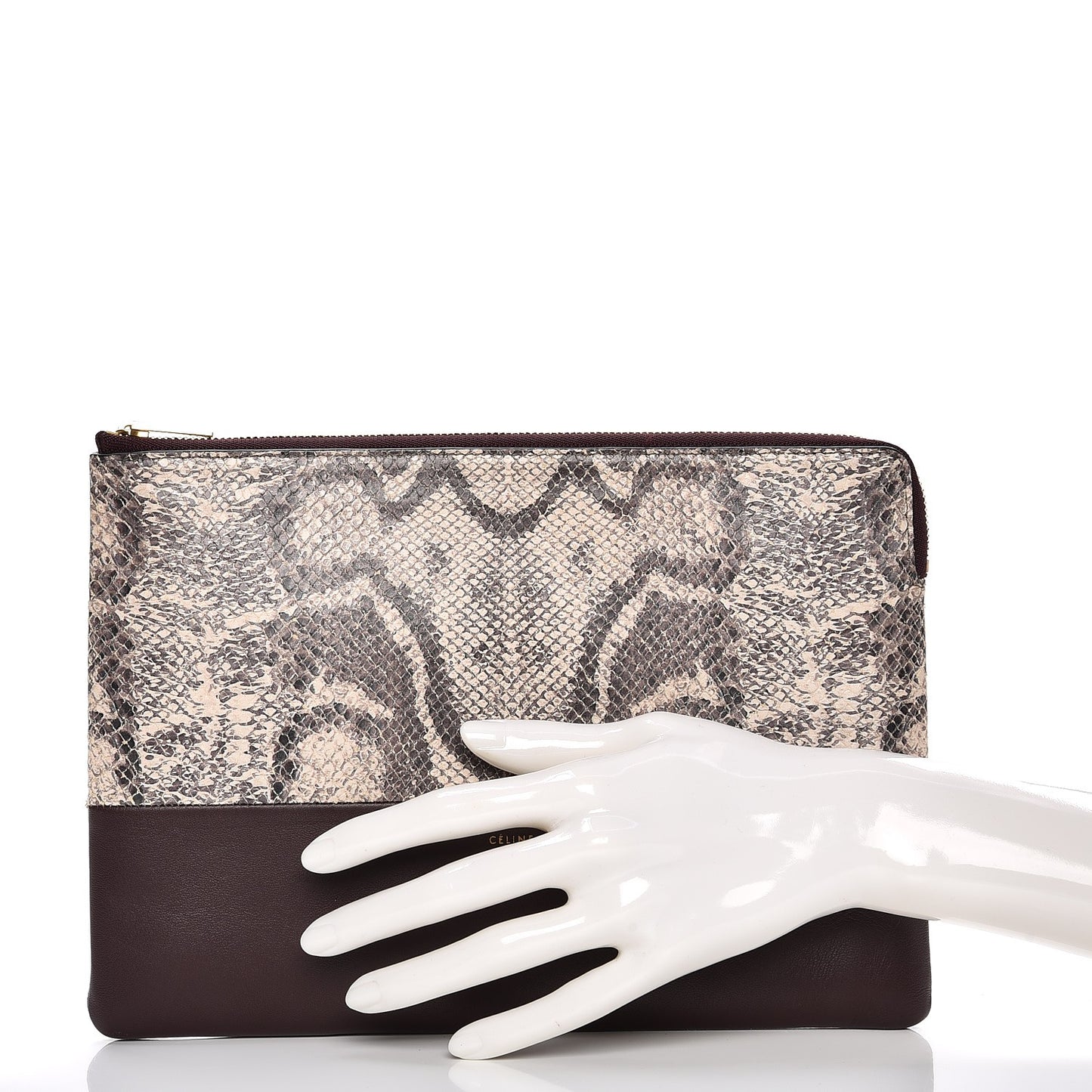 Python Lambskin Solo Clutch Pouch Burgundy