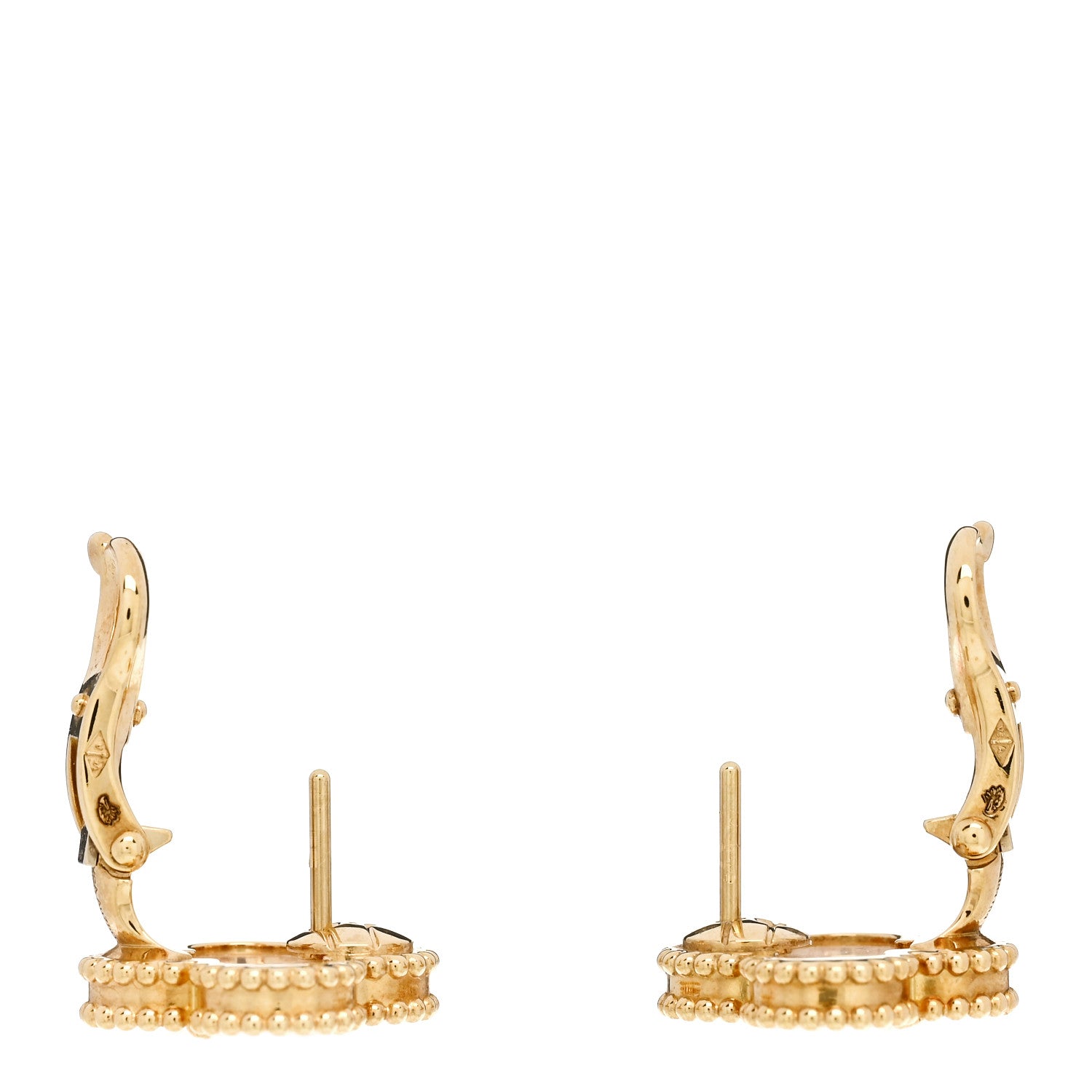 Van Cleef & Arpels 18K Yellow Gold Mother of Pearl Vintage Alhambra Earrings 3 of 5