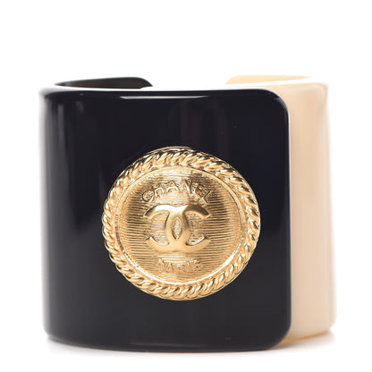 Chanel Resin CC Cuff Black Beige 1 of 5