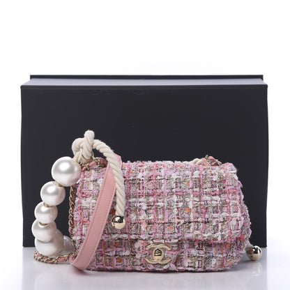 Chanel Tweed Mini Pearl Handle Flap Pink Beige Orange Ecru 10 of 10
