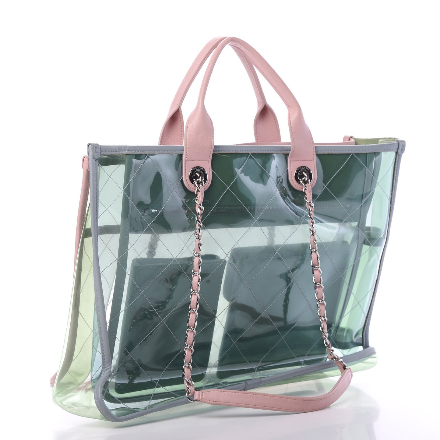 PVC Lambskin Stitched Medium Coco Splash Shopping Bag Green Pink