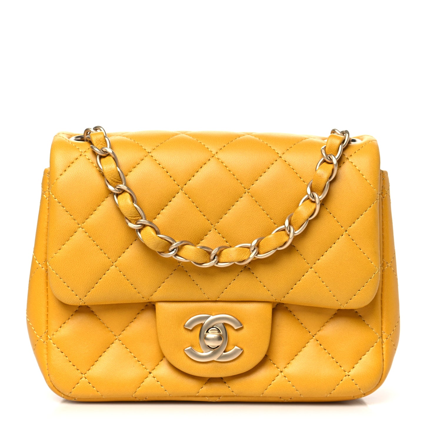 Lambskin Quilted Mini Square Flap Yellow