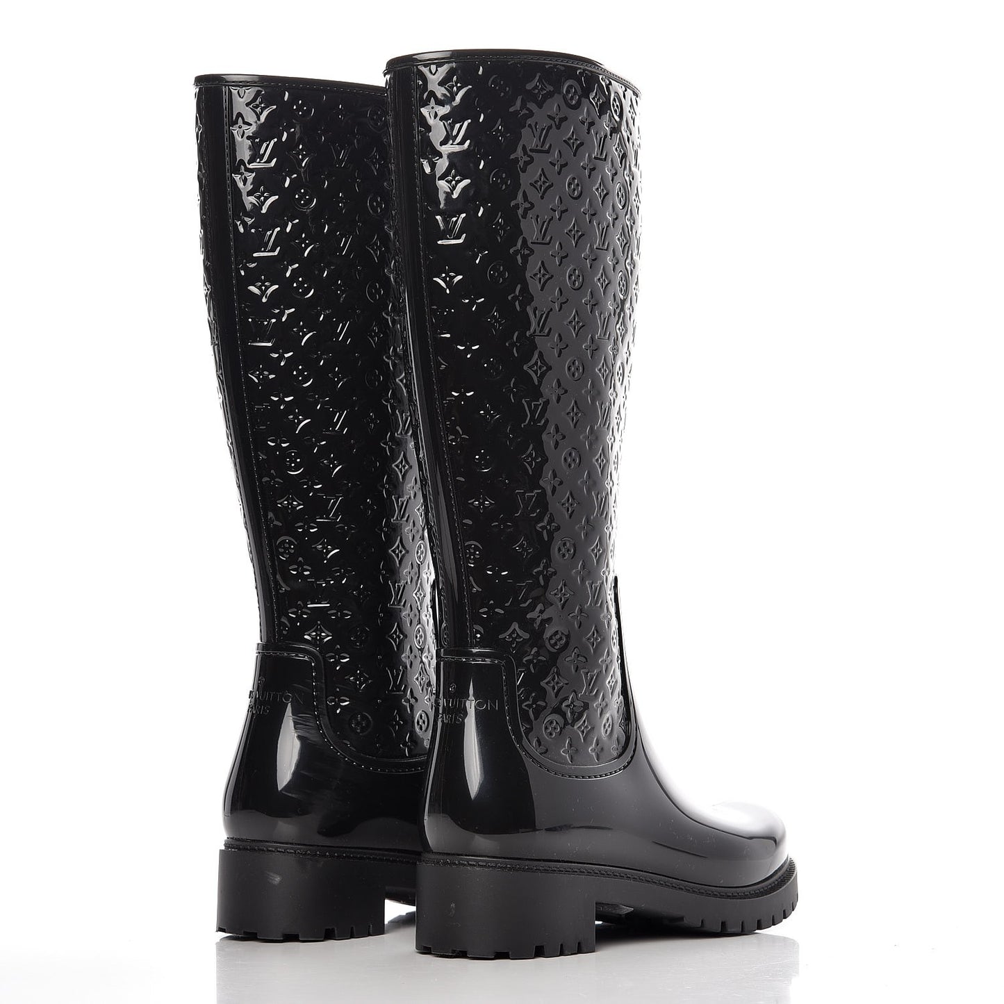 Rubber Embossed Monogram Splash Rain Boots 37 Black