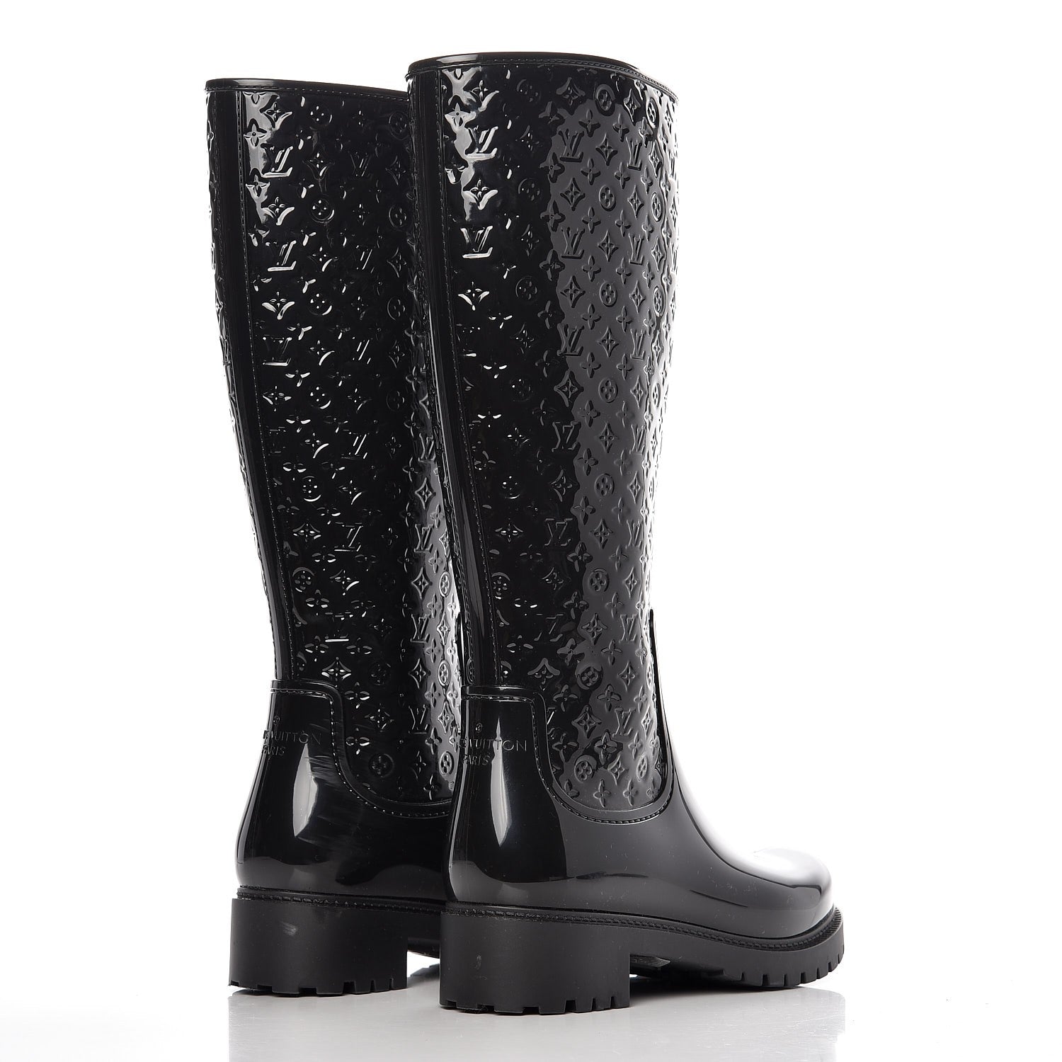 Louis Vuitton Rubber Embossed Monogram Splash Rain Boots 37 Black 4 of 11