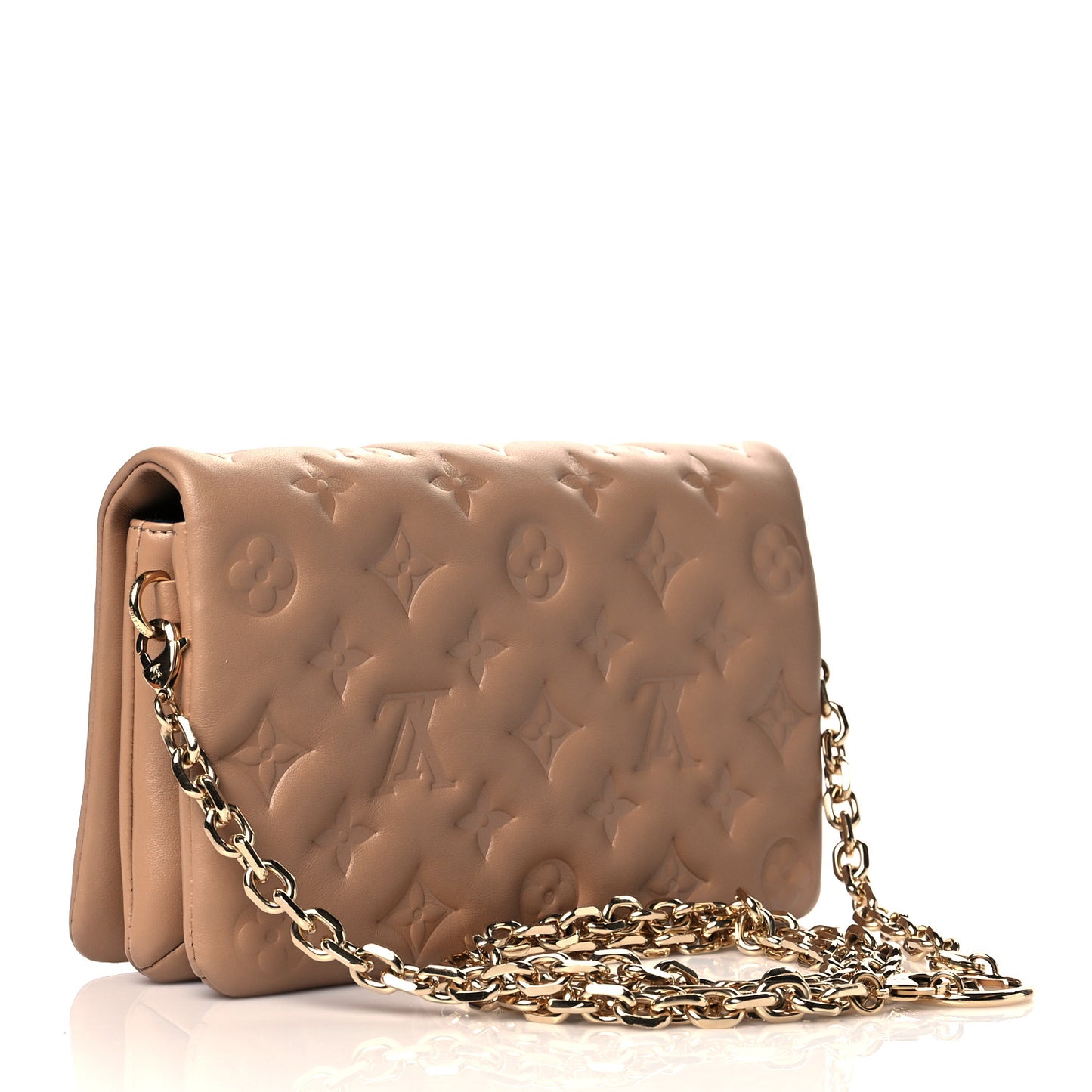 Lambskin Embossed Monogram Pochette Coussin Camel