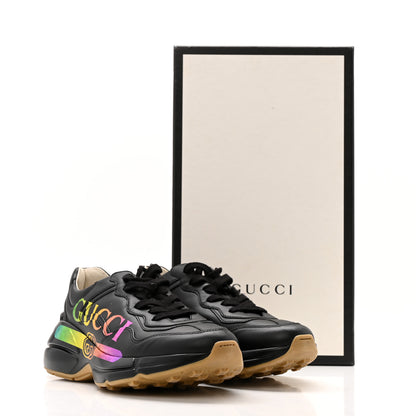 Gucci Calfskin Iridescent Logo Womens Rhyton Sneakers 37 Black 13 of 13