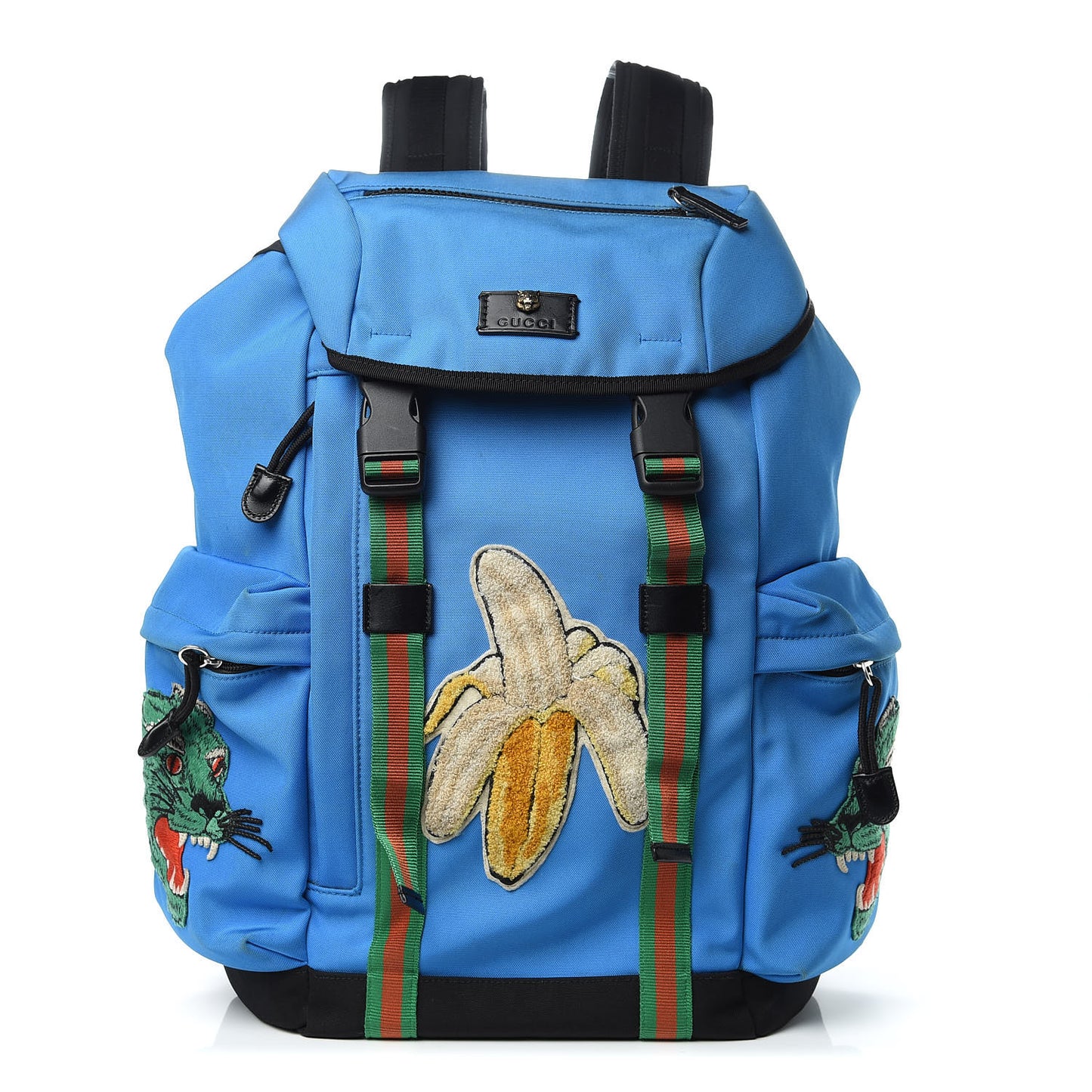 Nylon Embroidered Web Double Buckle Backpack Blue