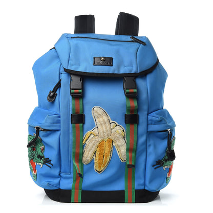 Gucci Nylon Embroidered Web Double Buckle Backpack Blue 1 of 16