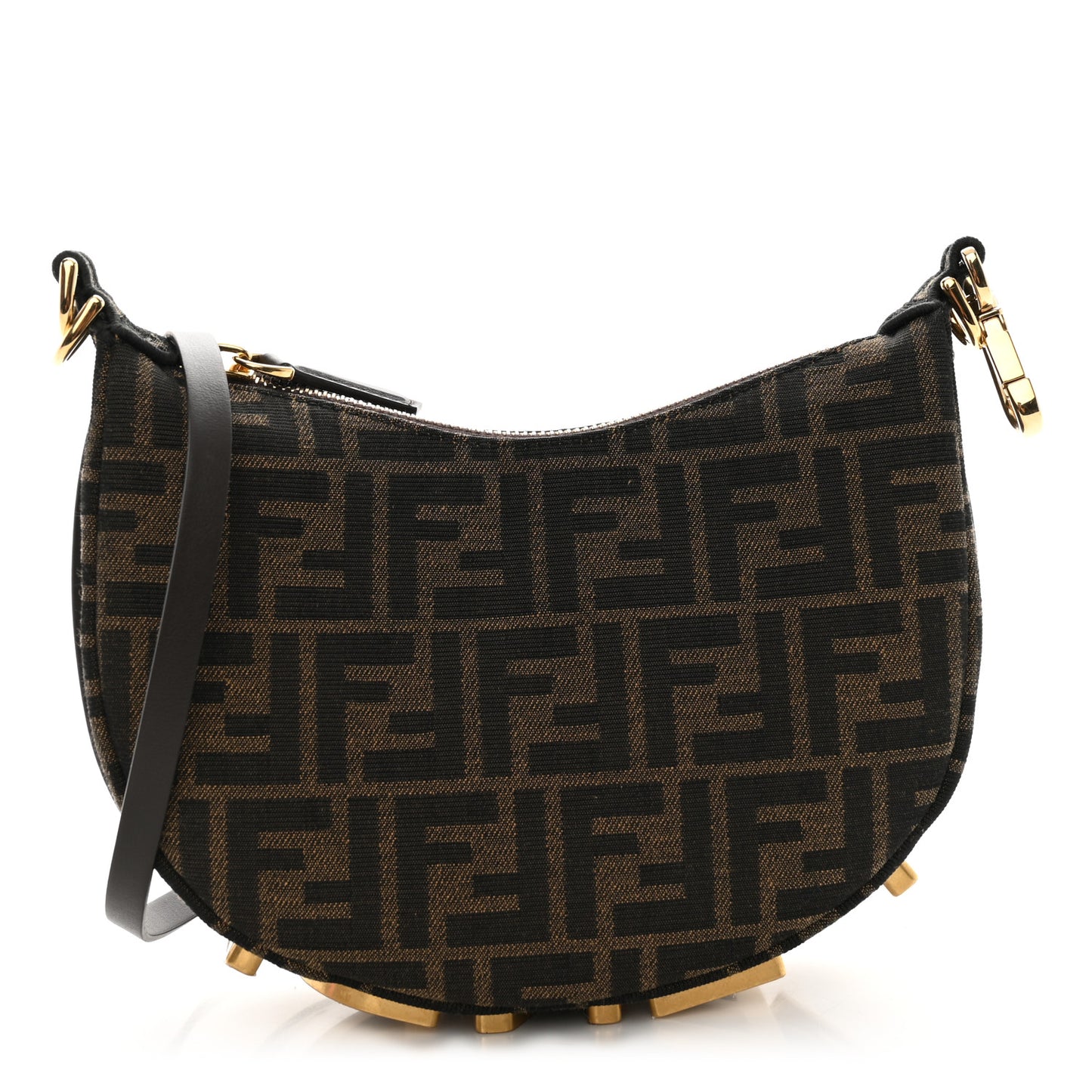 Fabric Jacquard Vitello Grace FF 1974 Mini Fendigraphy Hobo Bag Tobacco Moro Ebano