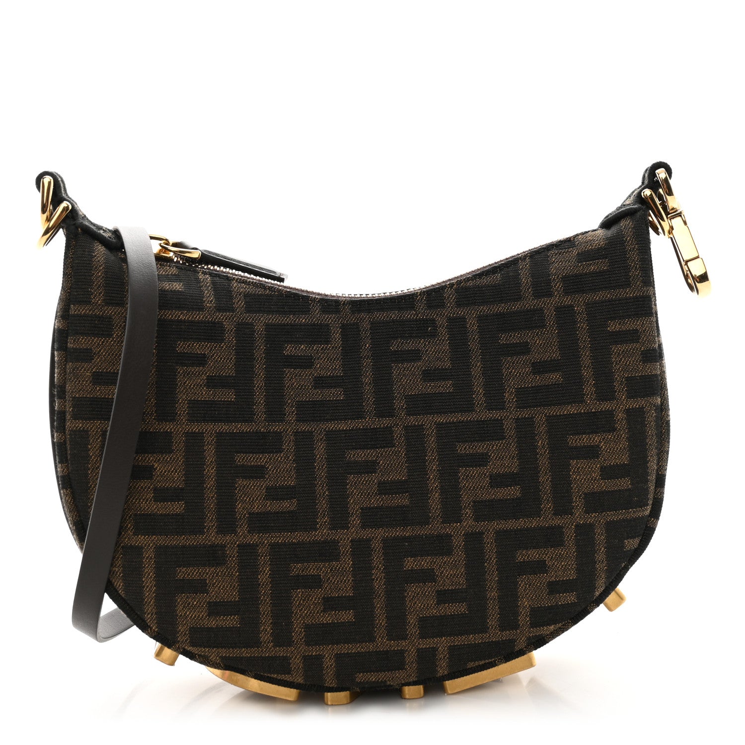 Fendi Fabric Jacquard Vitello Grace FF 1974 Mini Fendigraphy Hobo Bag Tobacco Moro Ebano 1 of 12
