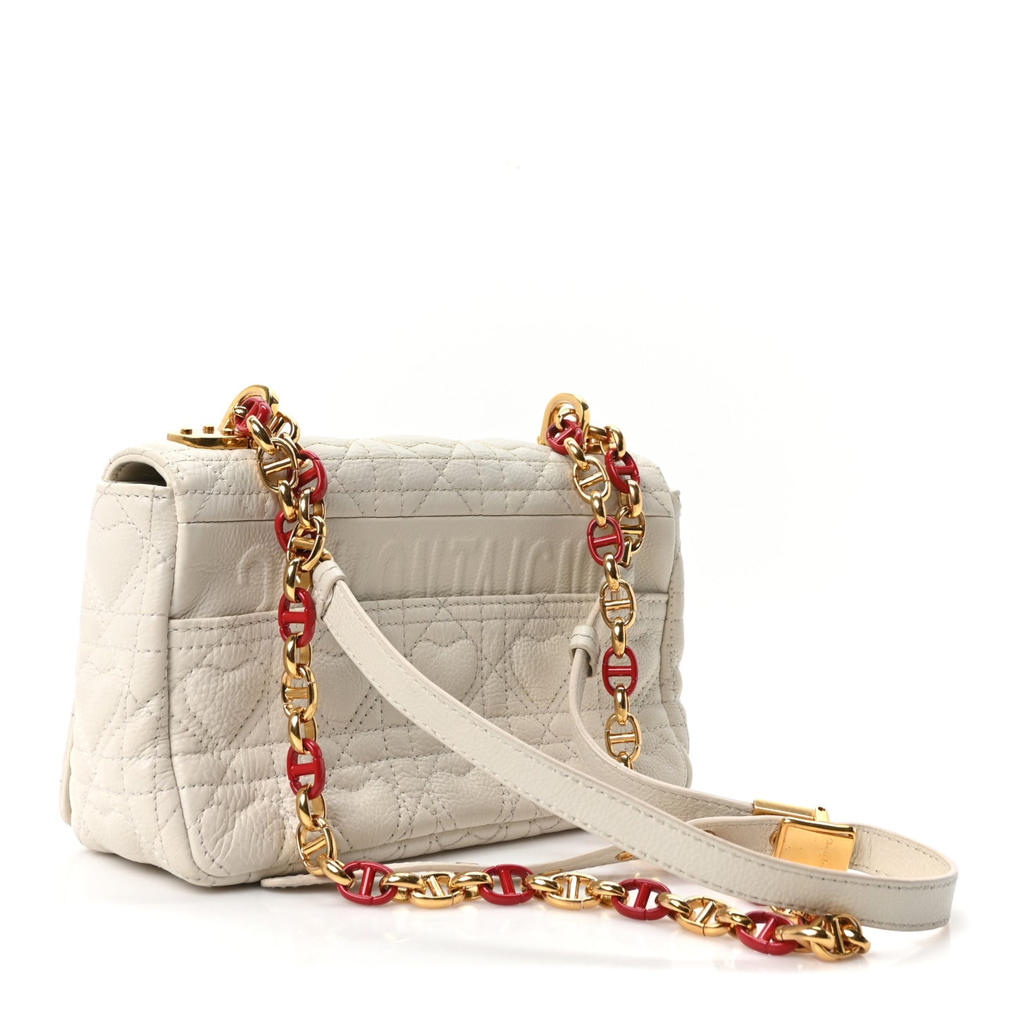 Calfskin Cannage Dioramour Heart Small Caro White Red