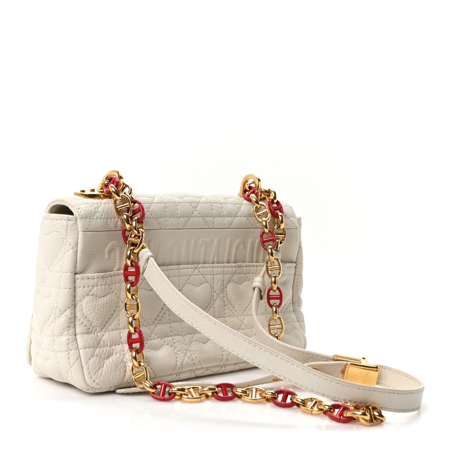Christian Dior Calfskin Cannage Dioramour Heart Small Caro White Red 2 of 9