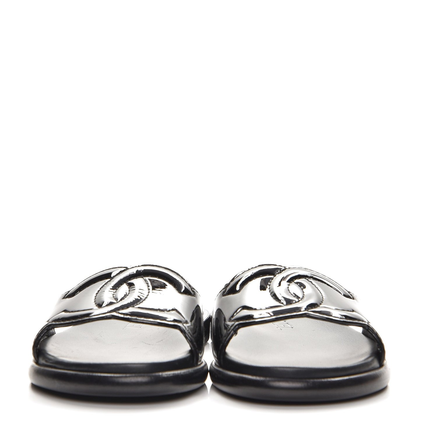 Patent Calfskin CC Slip On Mules 35 Black